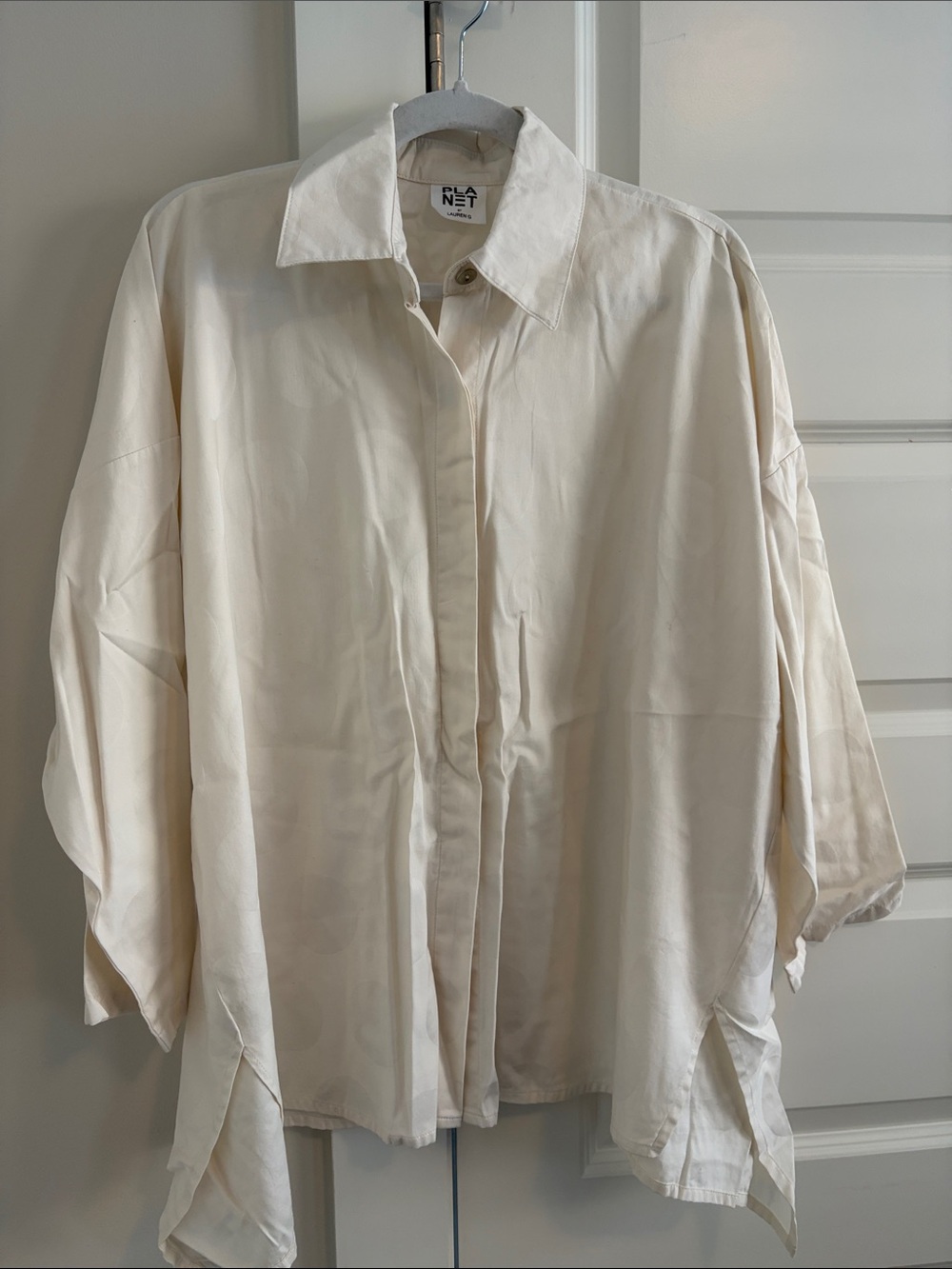 Planet one size, cotton. Light Cream polka dot Oversized Button-Up Shirt
